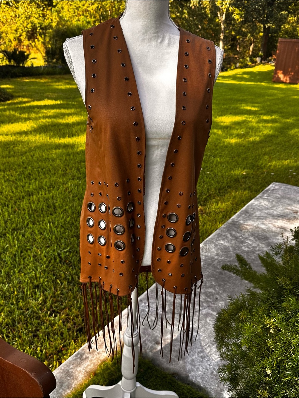 Jealous Tomato Brown Fringed Eyelet Vest